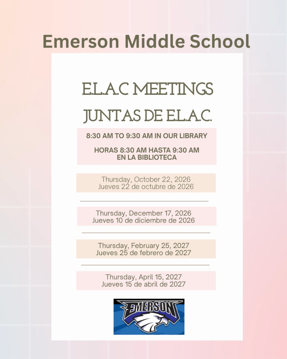 ELAC/SAC Meeting Thursday, October 22, 2026 - Junta de ELAC/SAC este jueves, 22 de octubre de 2026
